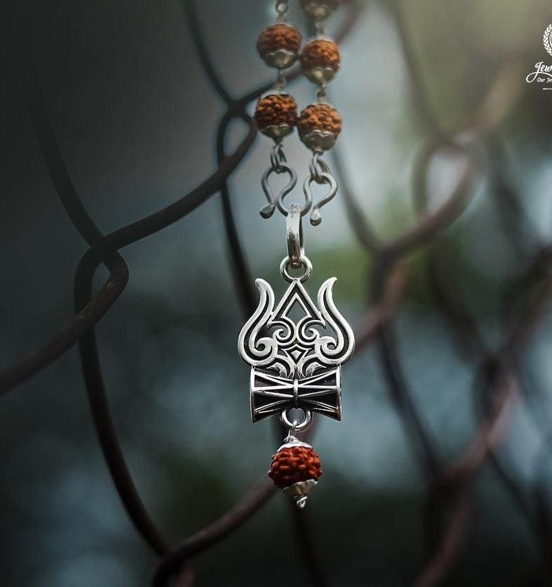 Trishul Damru Rudraksha Pendant with Orignal Rudraksha Mala