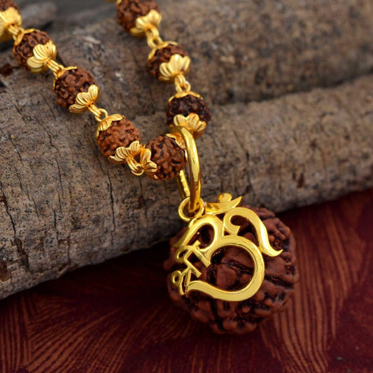 5 Mukhi Rudraksha Chain – Gold Brass Men’s Spiritual Necklace”